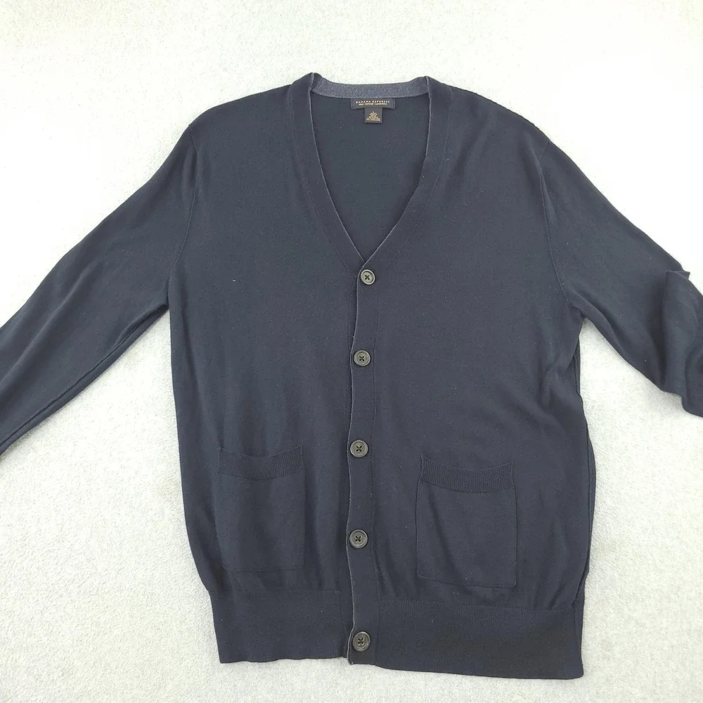 Banana Republic Sweater Mens L Blue Silk Cotton Cashmere V Neck Cardigan Knit